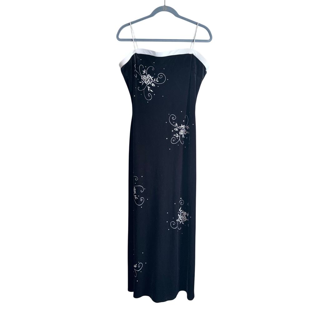Vintage betsy adam black velvet corset back floral embroidered evening dress 12
